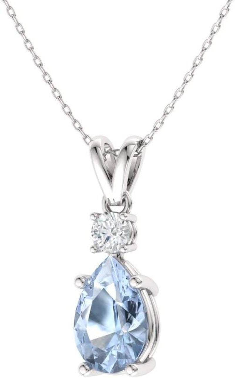 [14K,0.43 Ct] Solid Gold Natural Diamond Pear Cut Gemstone and Teardrop Pendant Necklace with Chain