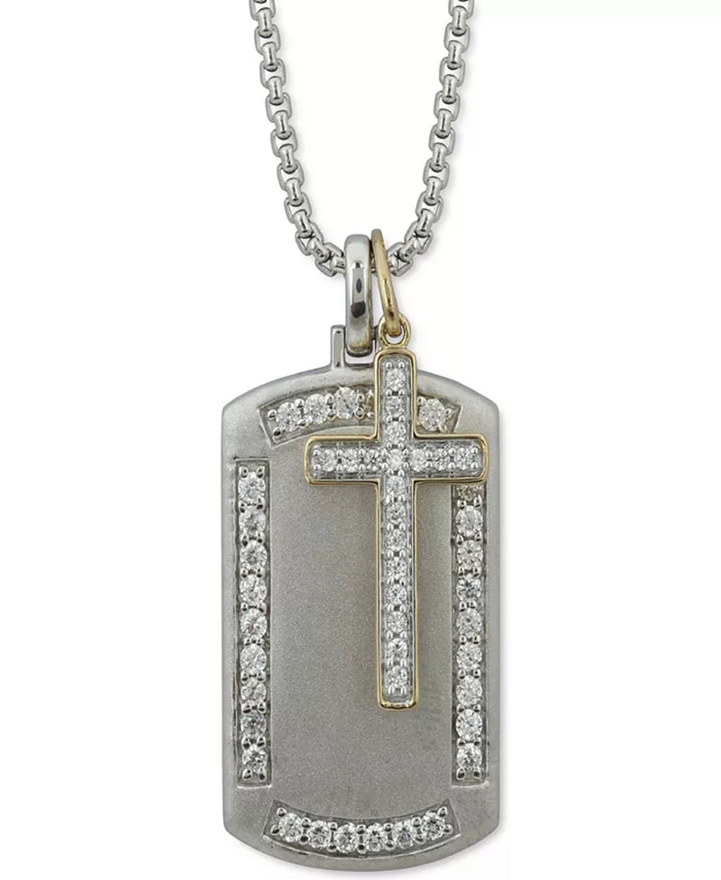 [1 Ct. T.W.] Sterling Silver Diamond Cross & Dog Tag Pendant