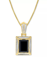 [14K, 1/5 Ct. T.W.] Gold Plated Sterling Silver Onyx & Diamond 22" Pendant Necklace 