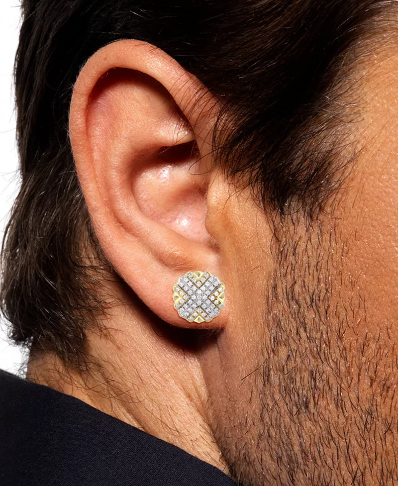 [10K, 1/4 Ct. T.W.] Gold Mens Diamond Cluster Stud Earrings