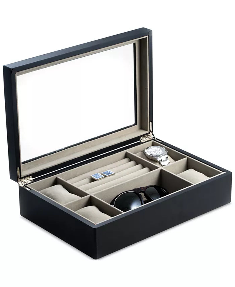 Imported Cherry Wood & Glass Top Valet Box