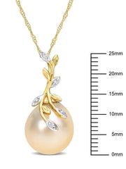 [14K] Yellow Gold Cultured Drop Shape Pearl & Diamond  Necklace