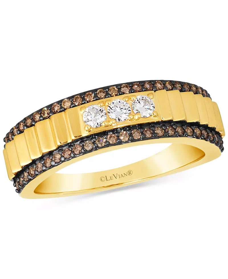 [14K, 1/2 Ct. T.W.] Gold Chocolatierâ® Chocolate Diamond & Vanilla Diamond Ridge Texture Ring