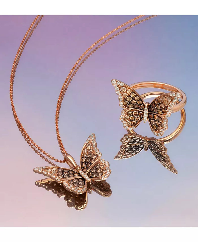 [14K, 3/4 Ct. T.W.] Rose Gold  Chocolate Diamond & Vanilla Diamond Butterfly Pendant