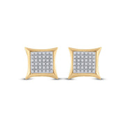 10Kt Yellow Gold Mens round Diamond Kite Square Earrings 1/5 Cttw