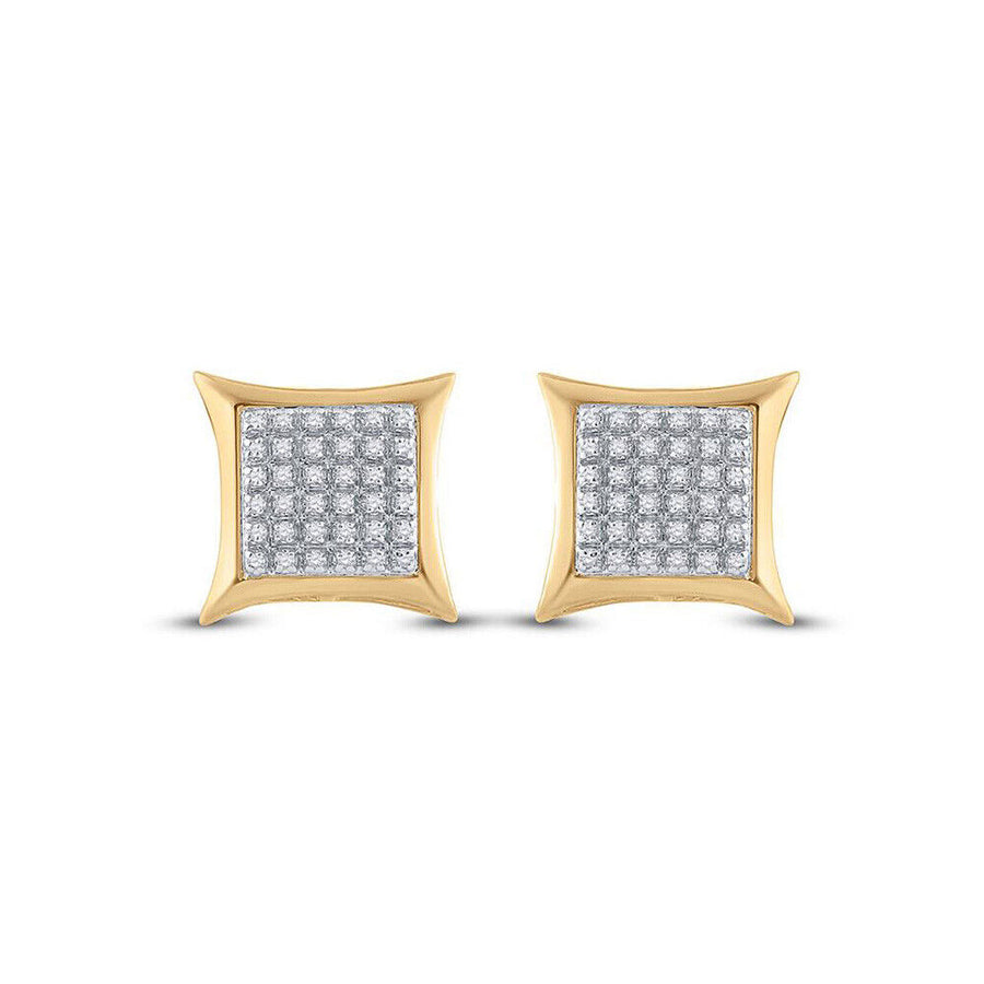 10Kt Yellow Gold Mens round Diamond Kite Square Earrings 1/5 Cttw