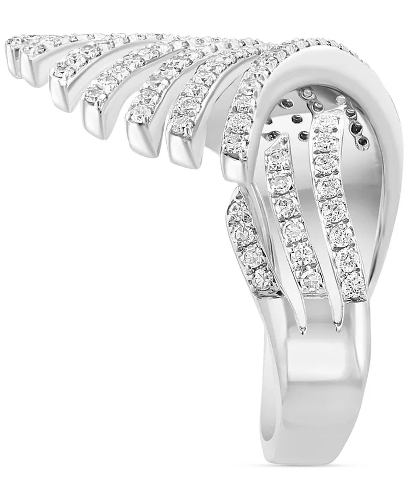 [14K, 5/8 Ct. T.W.] White Gold  Diamond Fan Style Bypass Ring