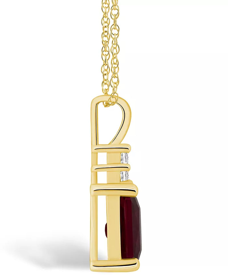 [14K] Yellow Gold Garnet (2 Ct. T.W.) & Diamond (1/10 Ct. T.W.) Pendant