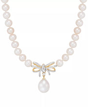 Cultured Freshwater Pearl (5 & 8-1/2Mm) & Diamond (1/5 Ct. T.W.) Ribbon 17" Collar Necklace in 10K Gold