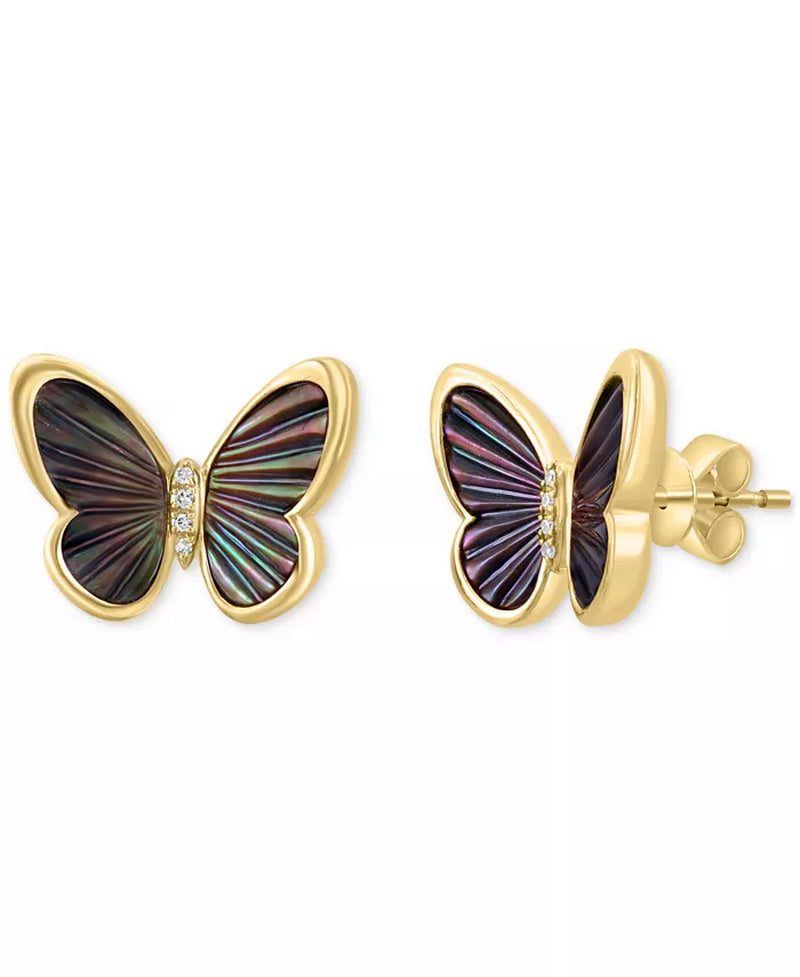 EFFYÂ® Mother of Pearl & Diamond Accent Butterfly Stud Earrings in 14K Gold