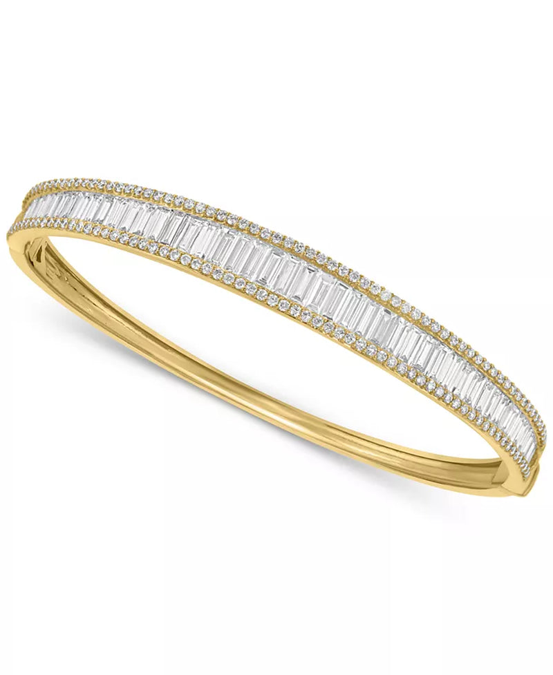 [14K, 4-1/2 Ct. T.W.] White or Yellow Gold Lab Grown Diamond Baguette & Round Bangle Bracelet