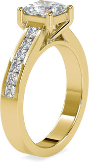 [18K, 0.69 Ct] Yellow Gold Princess Cut Moissanite White Diamond Engagement Ring