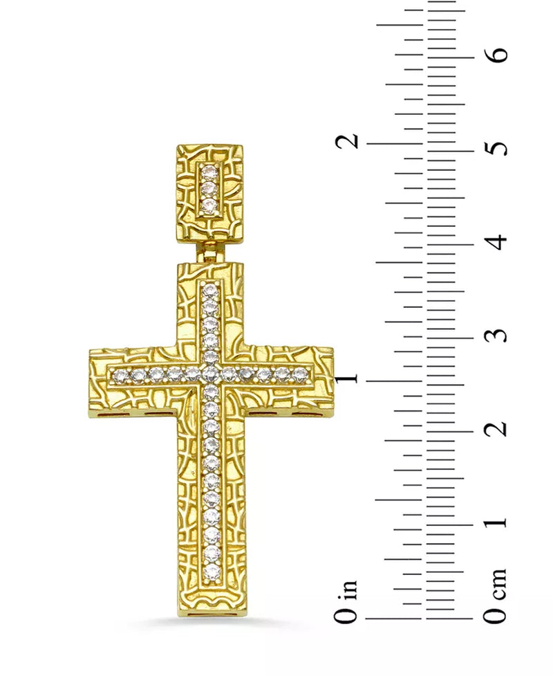 [10K, 1/4 Ct. T.W.] Gold Diamond Textured Cross Pendant