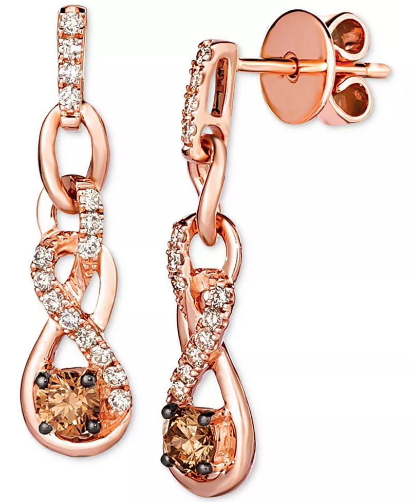 [14K, 5/8 Ct. T.W.] Rose Gold Diamond Linear Drop Earrings