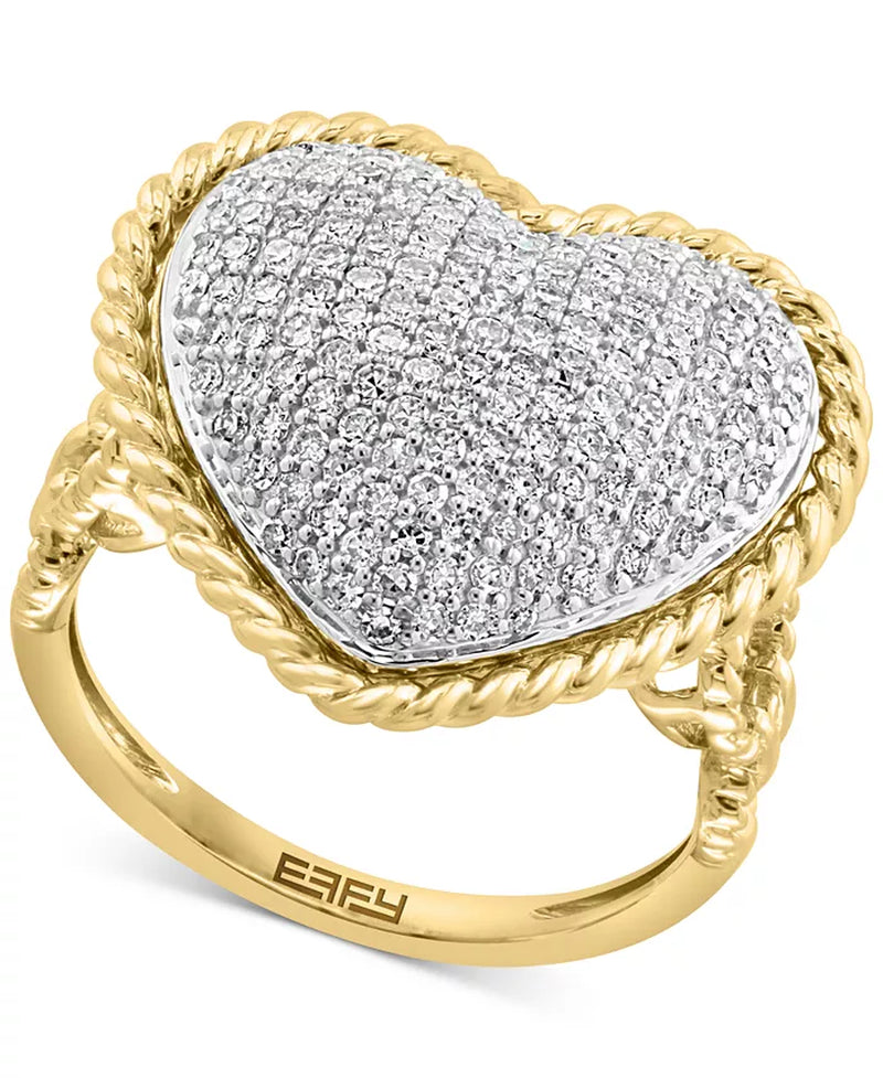 [14K, 3/4 Ct. T.W.] Two-Tone Gold Diamond Pavã© Heart Ring