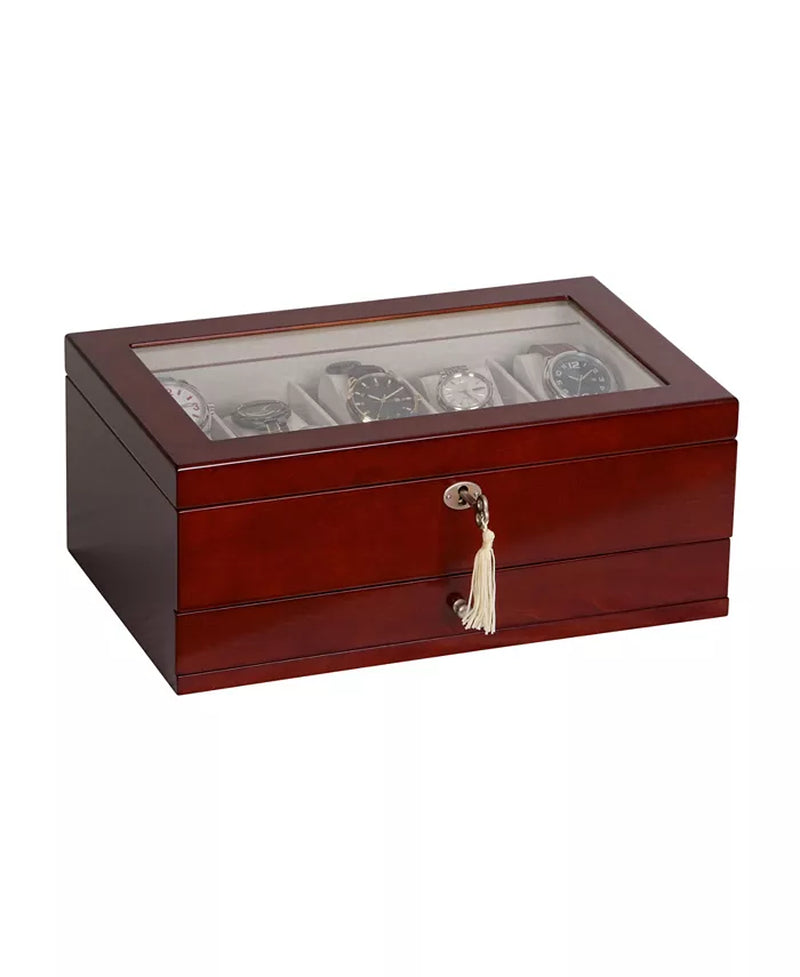 Classical Glass Top Wooden Watch & Jewelry Box