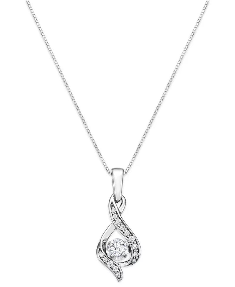 [14K, 1/8 Ct. T.W.] White Gold Diamond Teardrop 18" Pendant Necklace