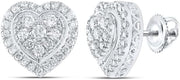 [14K, 1-1/4 Cttw] White or Yellow Gold Round Diamond Heart Earrings 