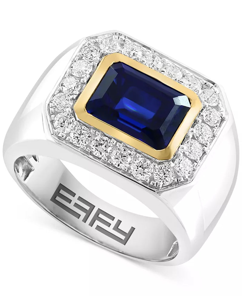 [14K, 3-1/3 Ct. T.W.] Two-Tone Gold Lab Grown Sapphire & Diamond Halo Ring 