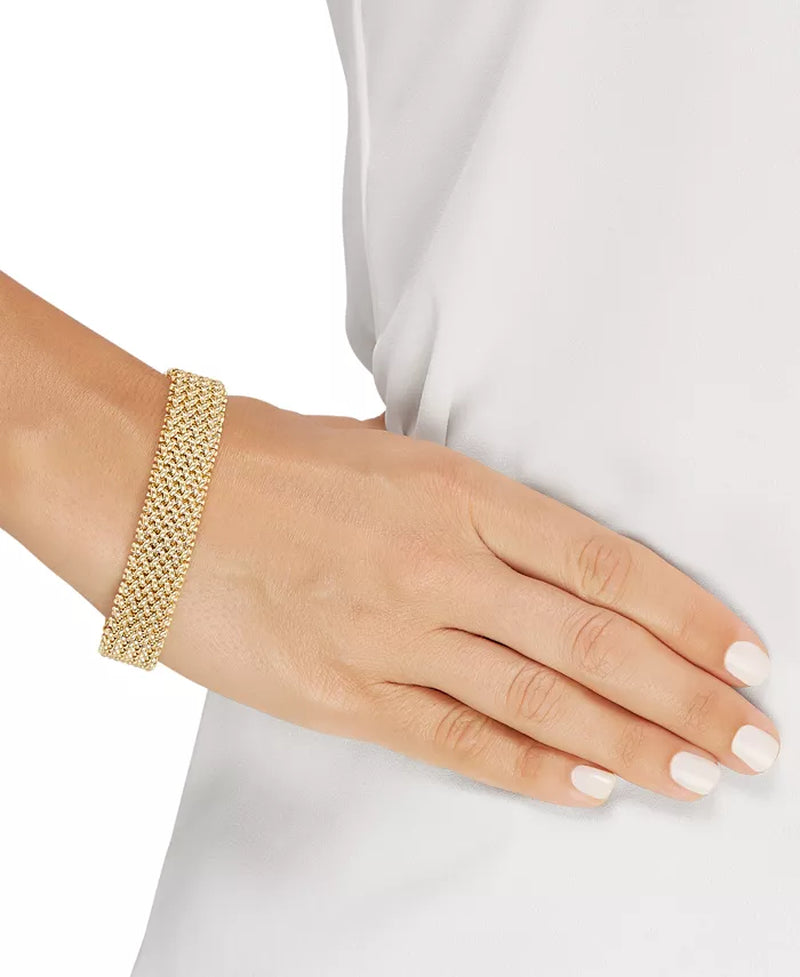 [18K] Gold Polished Wide Woven Mesh Link Chain Bracelet