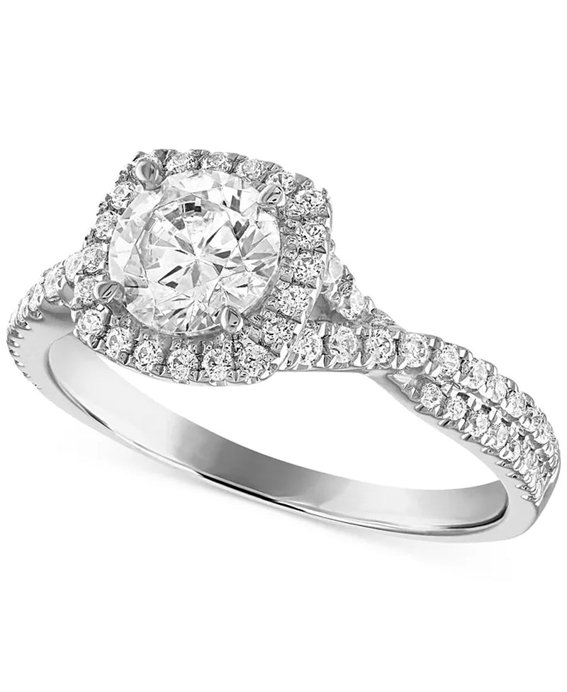 [14K, 1-1/3 Ct. T.W.] White Gold Certified Diamond Halo Engagement Ring