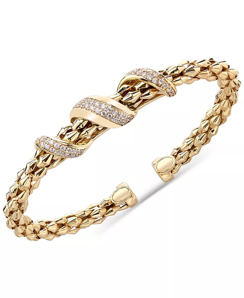 [14K, 5/8 Ct. T.W.] Gold-Plated Sterling Silver Diamond Pavã© Twist Pyramid Link Cuff Bracelet