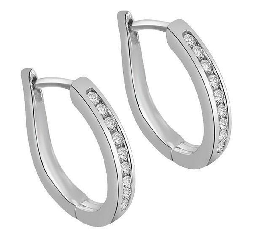 [14K, 0.20 Ct] Rose Gold Round Diamond Hoops Earrings Channel Set