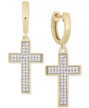 [10K, 1/4 Ct. T.W.] Gold Mens Diamond Cross Dangle Huggie Hoop Earrings