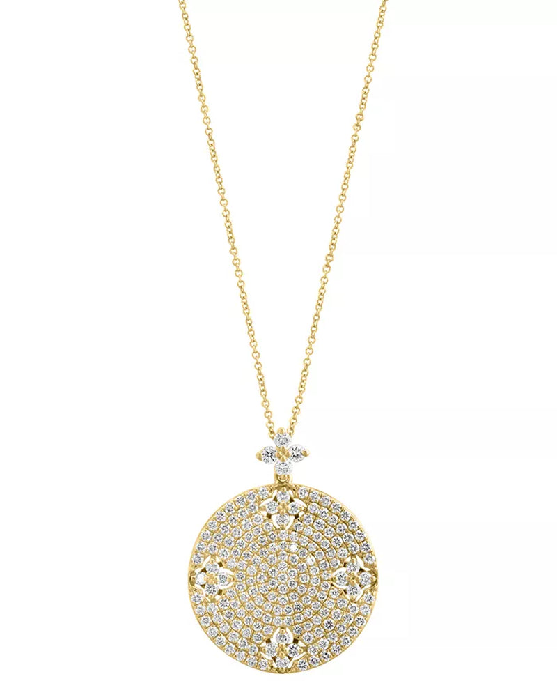 [14K, 1-1/3 Ct. T.W.] Gold  Diamond Flower Pavé Disc 18" Pendant