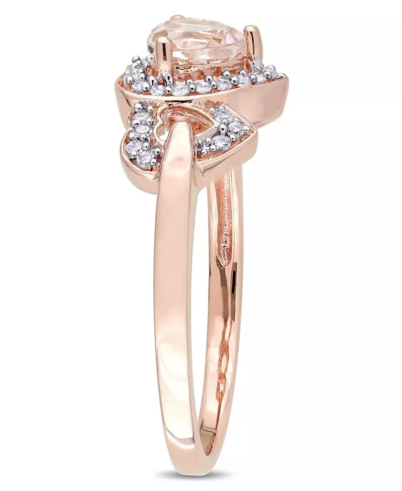 [10K, 1/8 T.C.W.] Rose Gold Morganite & Diamond Linked Heart Ring