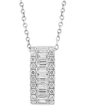 [14K, 1/2 Ct. T.W.] White Gold Diamond Baguette & Vertical Bar Necklace