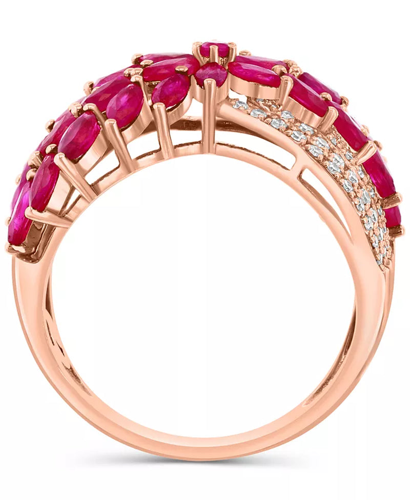 [14K] Rose Gold EFFYÂ® Ruby (2-3/8 Ct. T.W.) & Diamond (5/8 Ct. T.W.) Flower Crossover Ring