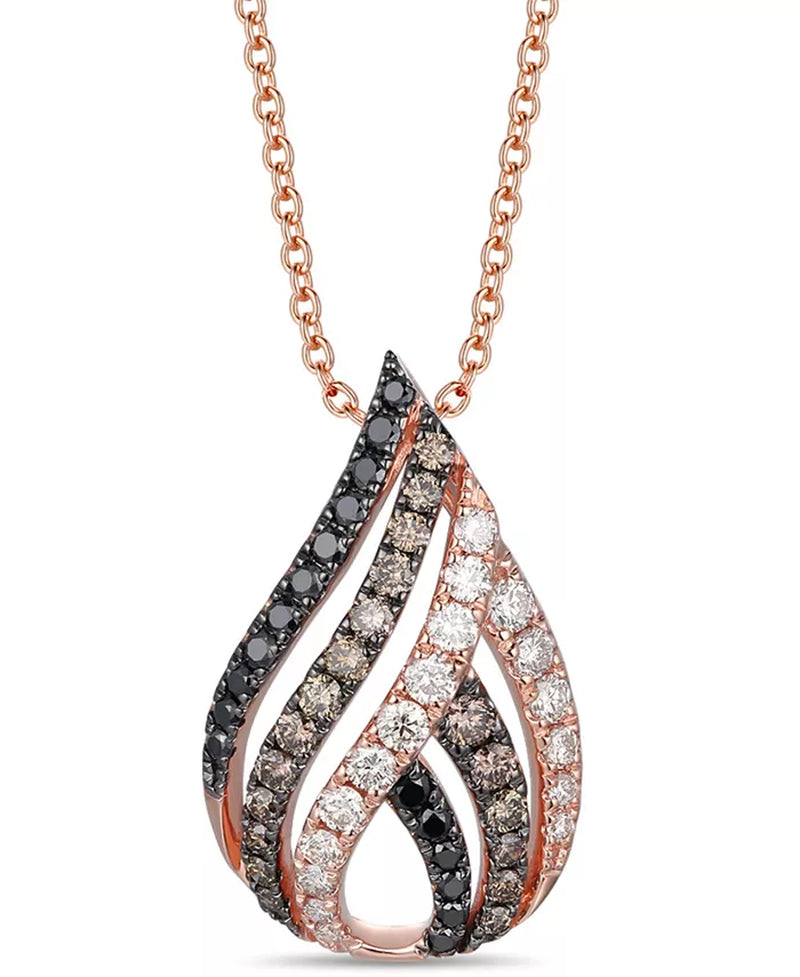 [14K, 3/4 Ct. T.W.] Rose Gold Chocolate Diamond, Nude Diamond, & Blackberry Diamond Swirl Pendant