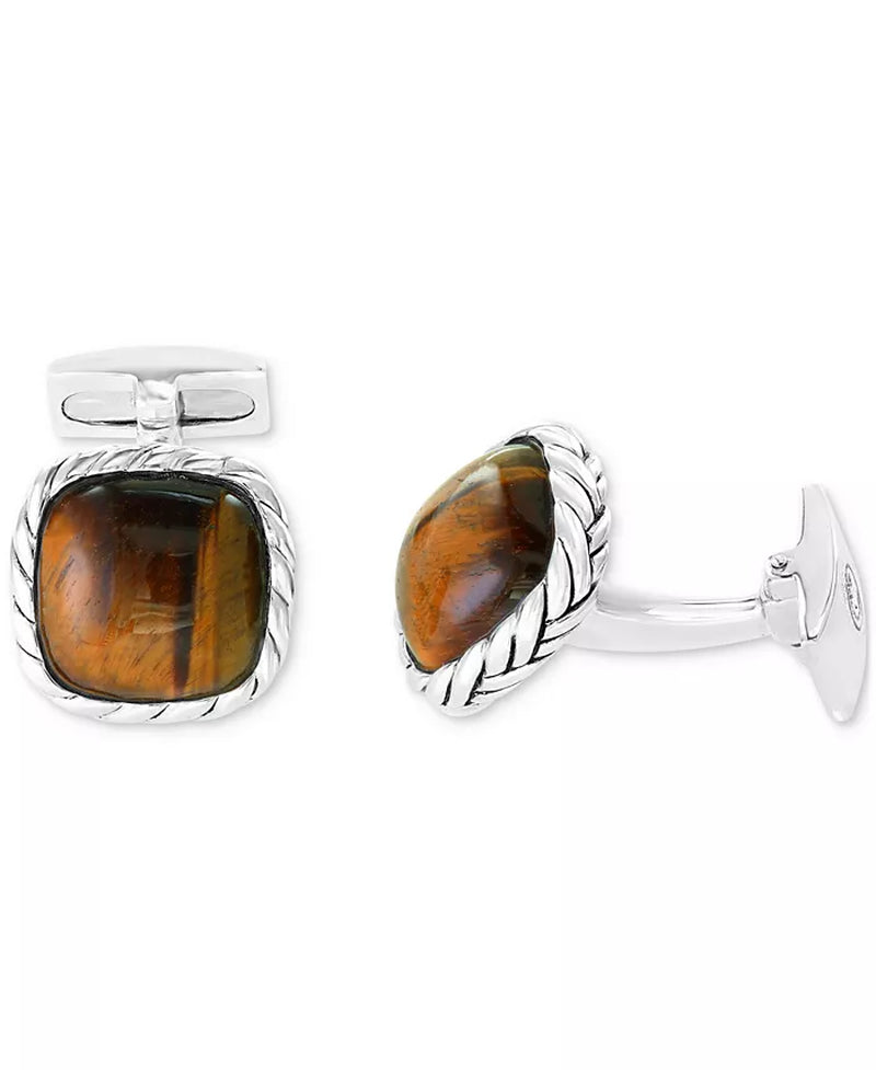 Sterling Silver Tiger Eye Rope Framed Cufflinks in 