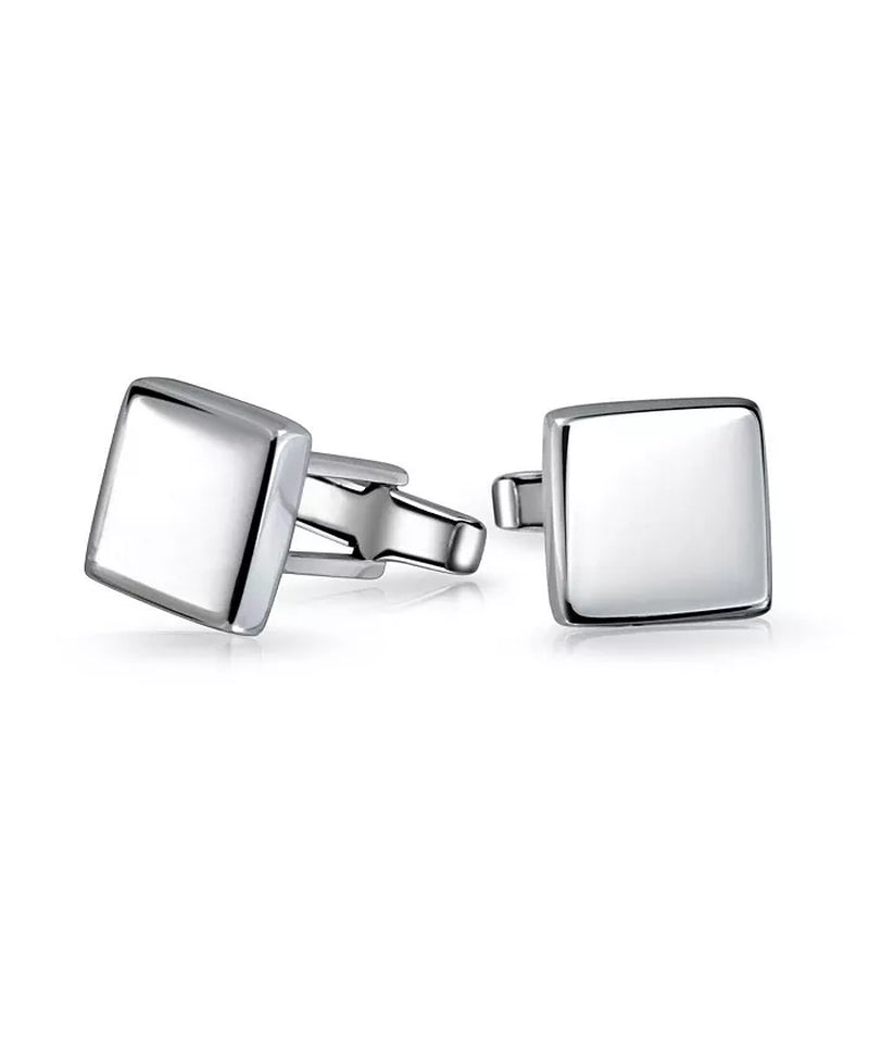 Engrave Ready Solid Flat Square Sterling Silver Cufflinks