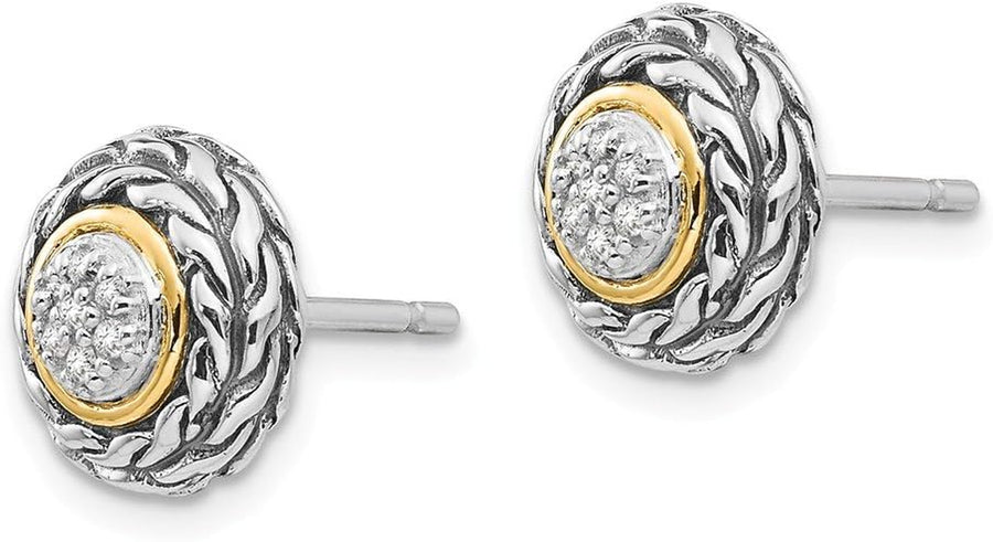 [14K] Gold & Sterling Silver Diamond Earrings