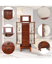 Wooden Jewelry Armoire Cabinet Organizer with Drawers and Swing Doors