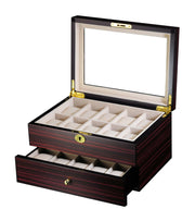 Watch & Jewelry Box with Glass Top Lid, 20 Slot Wooden Watch Holder Display Case