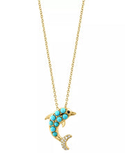 [14K, 1/20 Ct. T.W.] Gold Turquoise & Diamond Dolphin 18" Pendant