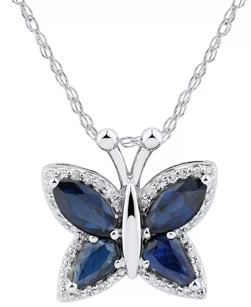 [14K] Gold Sapphire (1-1/3 Ct. T.W.) & Diamond (1/10 Ct. T.W.) Butterfly Pendant