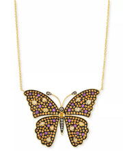 [14K] Gold Multi-Gemstone (5-5/8 Ct. T.W.) & Chocolate Diamond (1/8 Ct. T.W.) Butterfly Pendant Necklace