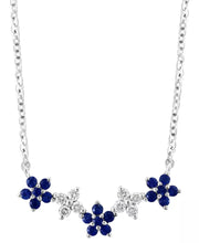 [14K] White Gold Sapphire (3/8 Ct. T.W.) & Diamond (3/8 Ct. T.W.) Flower Collar Necklace