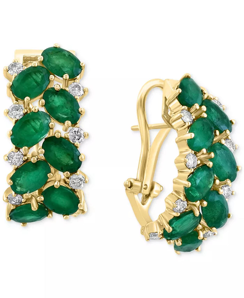 [14K] Gold Emerald (6-3/4 Ct. T.W.) & Diamond (5/8 Ct. T.W.) Statement Earrings