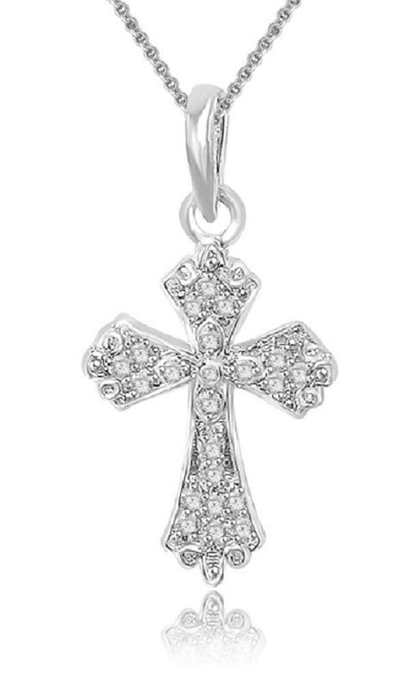 [14K, 0.35TCW]Solid Gold Round Cut Diamond Cross Pendant Necklace Bezel Set