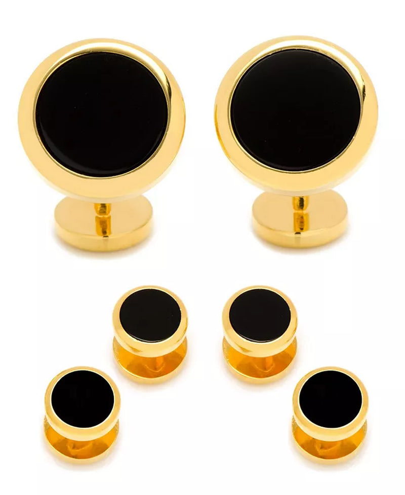 Double Sided round Beveled Cufflink and Stud Set