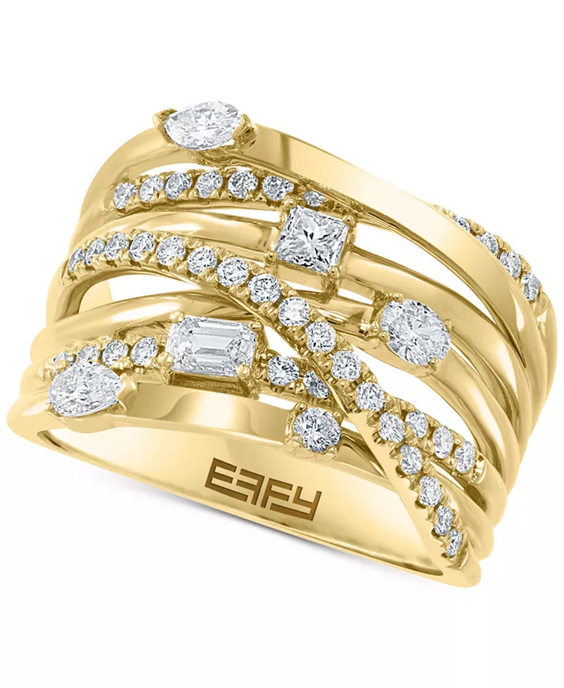 [14K, 1 Ct. T.W.] Gold  Diamond Multi-Shape Multi Row Crossover Ring