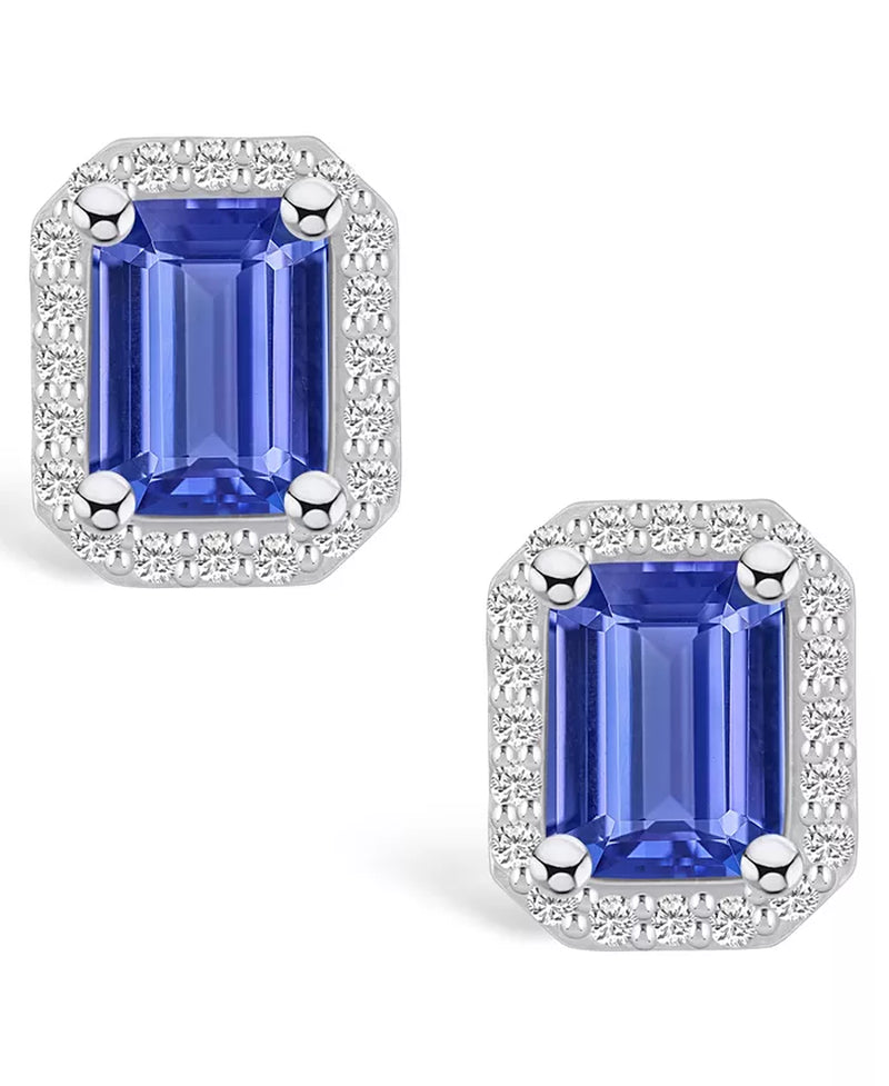 Dazzling Tanzanite (3-1/5 Ct. T.W.) & Diamonds (3/8 Ct. T.W.) Halo Studed Earrings