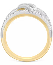 [14K,3/8 Ct. T.W.] Two-Tone Gold Diamond Baguette & Round Wide Statement Ring