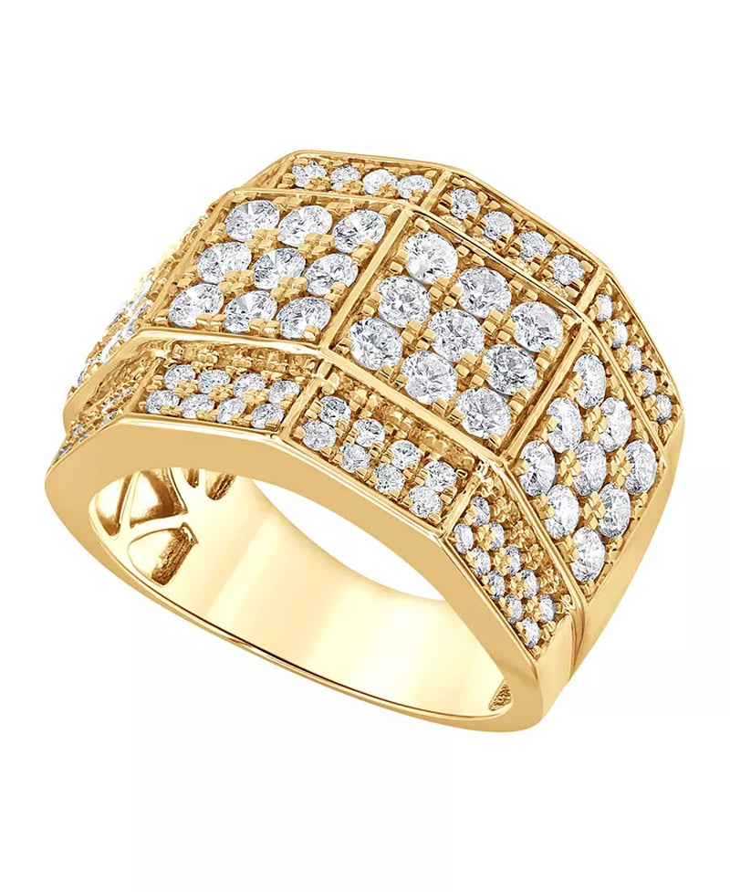 [10K, 3 Ct. T.W.] Gold Mens Diamond Multi-Cluster Ring