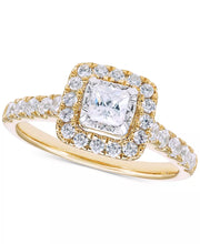 [14K, 1 Ct. T.W.] Gold Diamond Princess Halo Engagement Ring